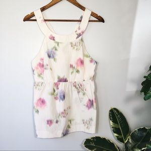 Theory Floral Halter Criss Cross Blouse Top